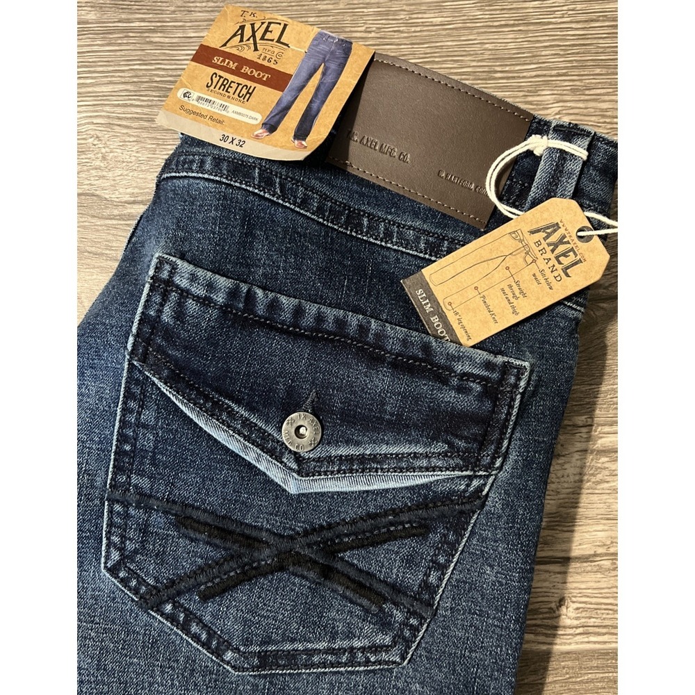 TK Axel Dark Wash Slim Boot Cut Stretch Blue Jeans Size 30x32 New With Tags
